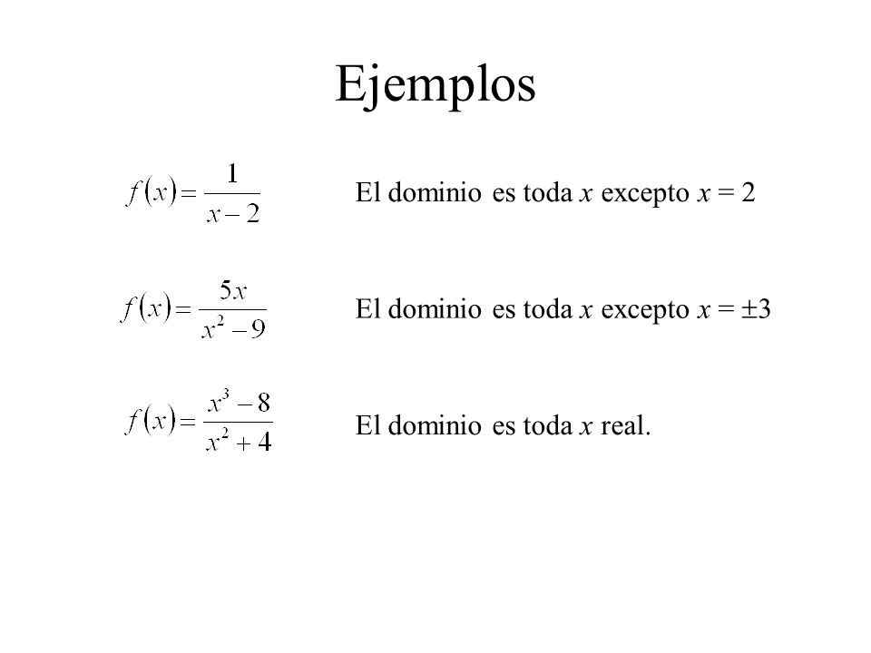 Ejemplos El dominio es toda x excepto x = 2