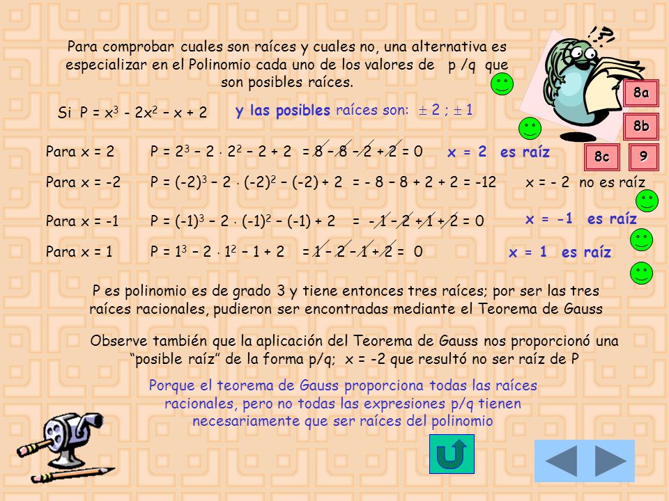 y las posibles raíces son:  2 ;  1