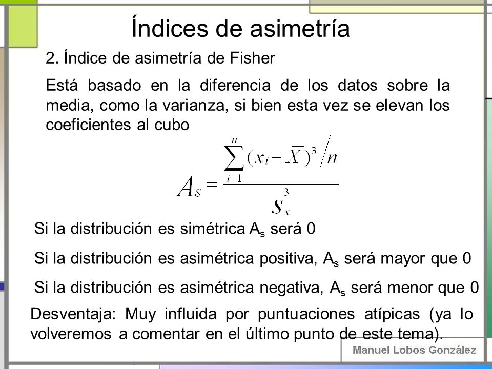 Índices de asimetría 2. Índice de asimetría de Fisher