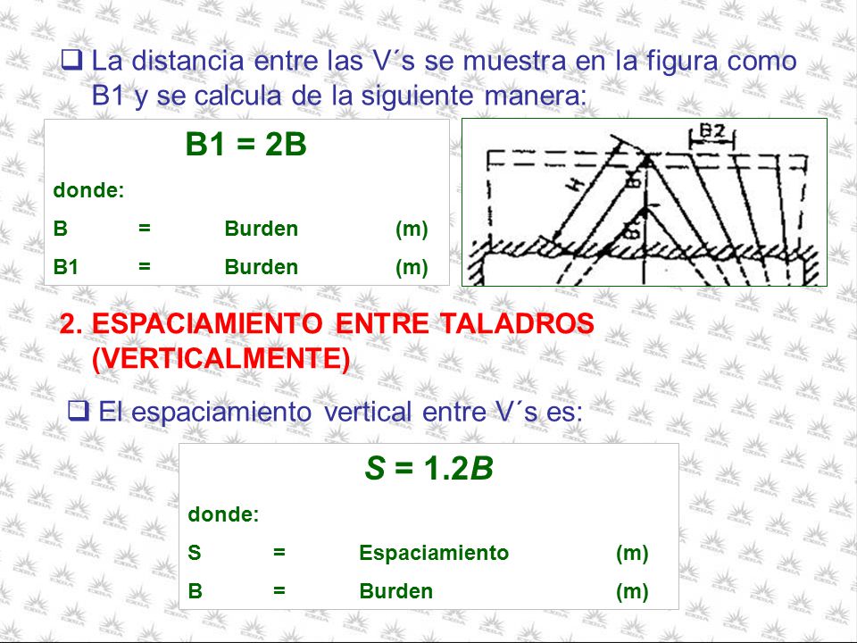 La distancia entre las V´s se muestra en la figura como B1 y se calcula de la siguiente manera: