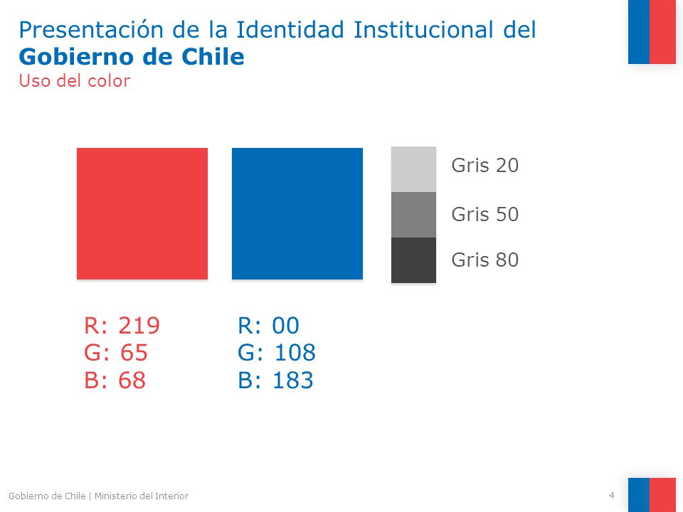 Presentación de la Identidad Institucional del Gobierno de Chile Uso del color
