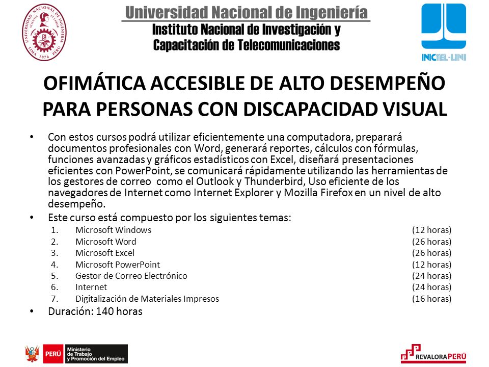 Ofimática Accesible de Alto Desempeño para Personas con Discapacidad Visual