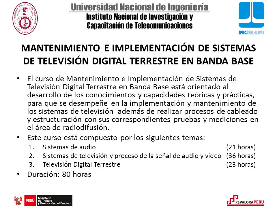 Mantenimiento e Implementación de Sistemas de Televisión Digital Terrestre en Banda Base