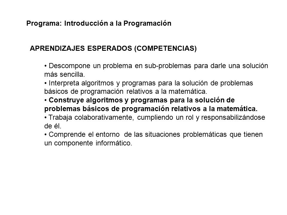 Programa: Introducción a la Programación