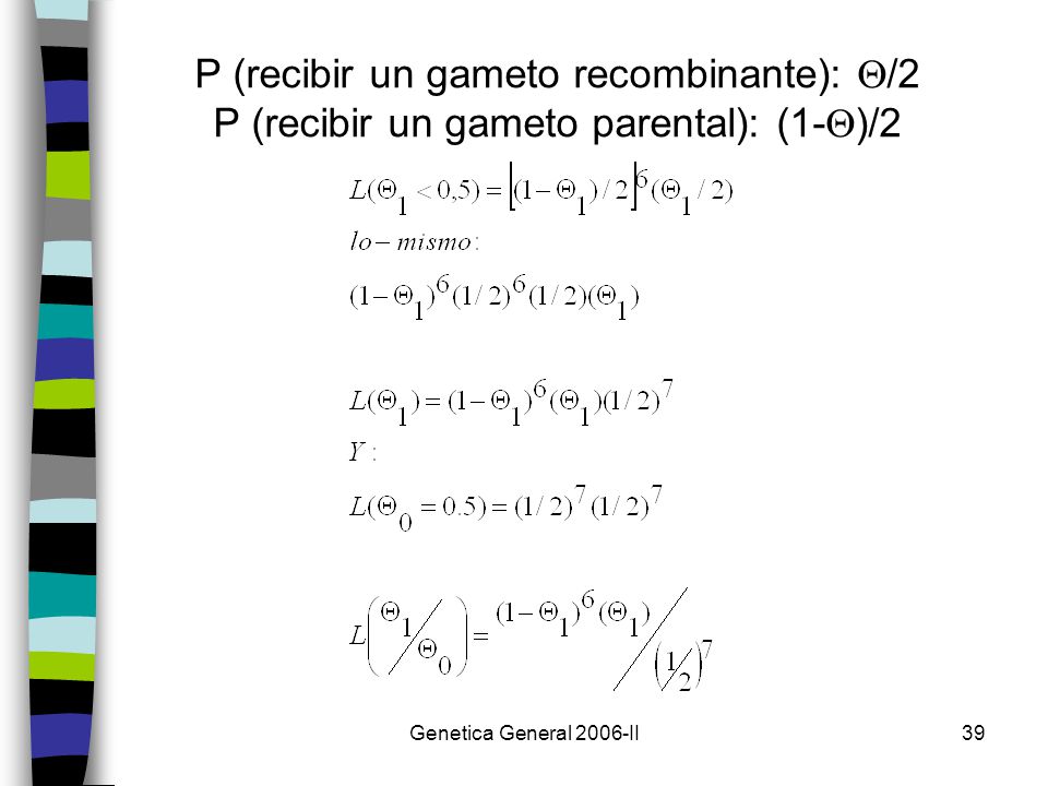 P (recibir un gameto recombinante): /2 P (recibir un gameto parental): (1-)/2
