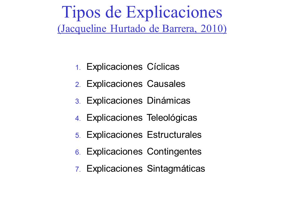 Tipos de Explicaciones (Jacqueline Hurtado de Barrera, 2010)