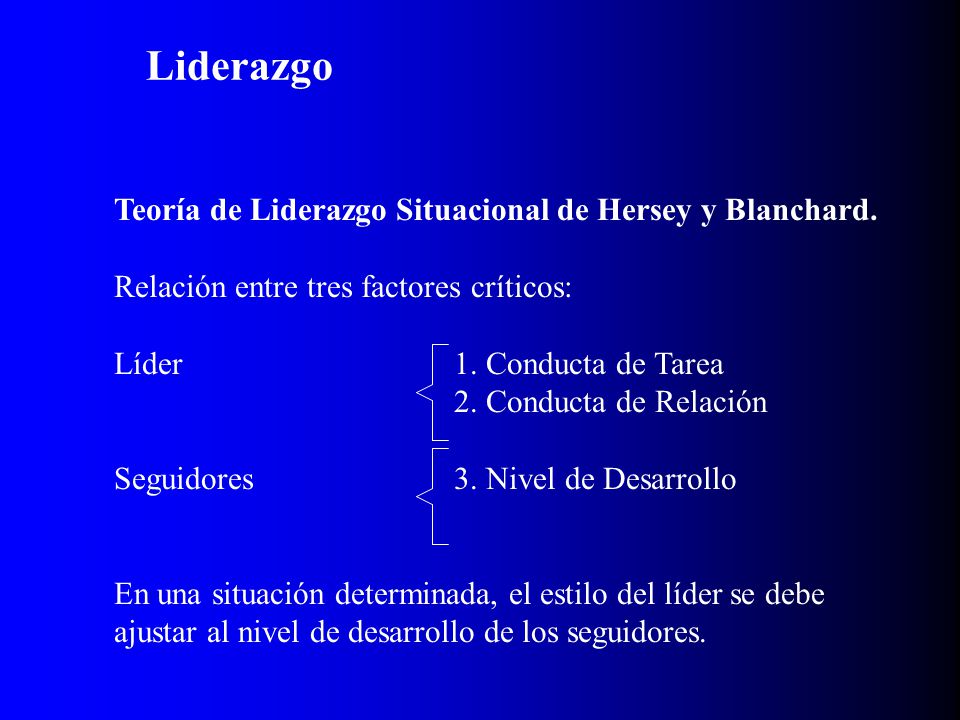 Liderazgo Teoría de Liderazgo Situacional de Hersey y Blanchard.