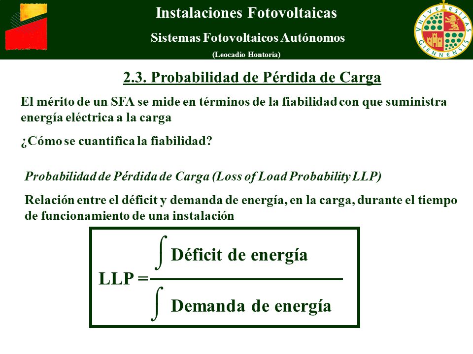Déficit de energía   LLP = Demanda de energía  