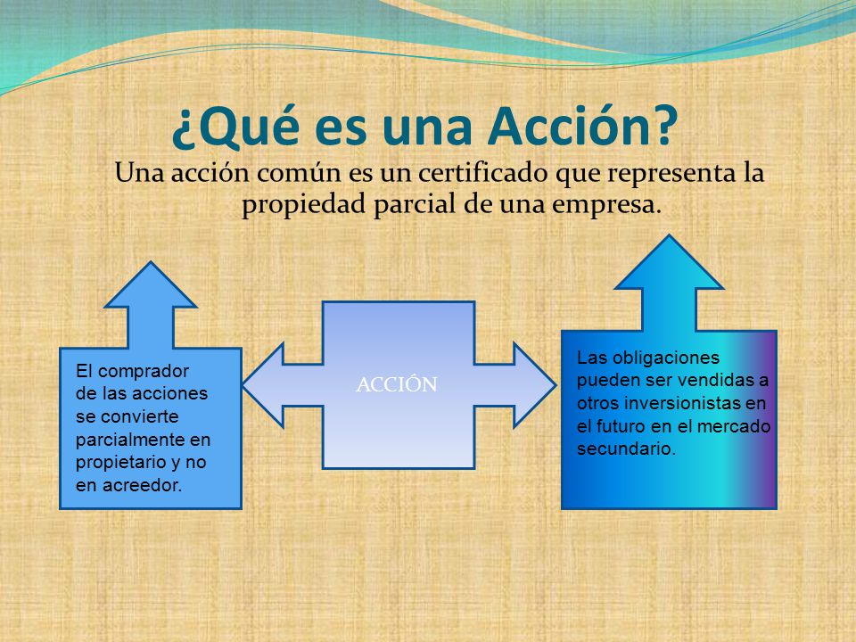 ¿Qué es una Acción Una acción común es un certificado que representa la propiedad parcial de una empresa.