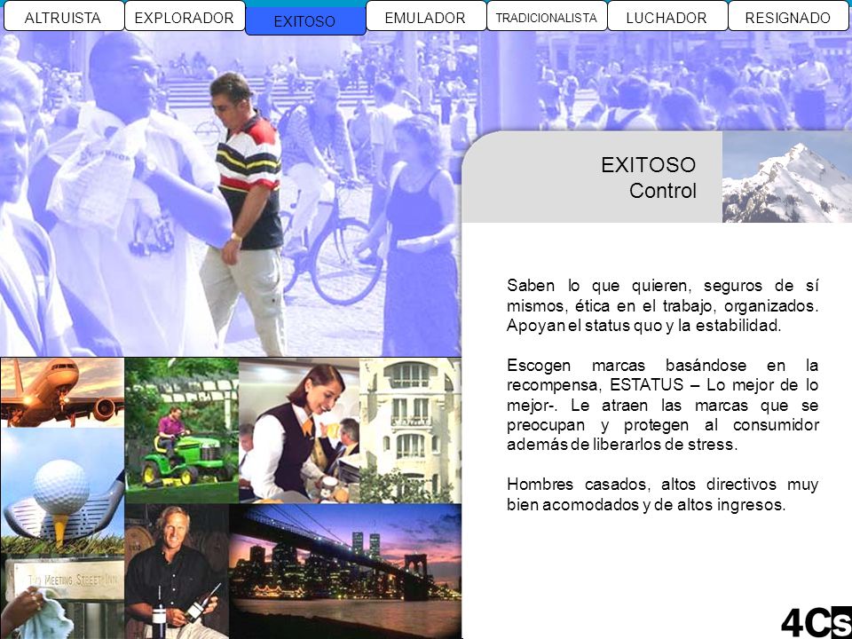 REFORMADOR ALTRUISTA. EXPLORADOR. EXPLORADOR. EXITOSO. SIMULADORES. EMULADOR. INTEGRADO. TRADICIONALISTA.