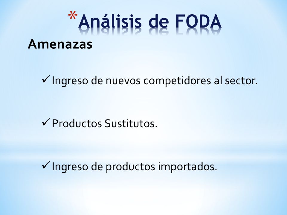 Análisis de FODA Amenazas Ingreso de nuevos competidores al sector.