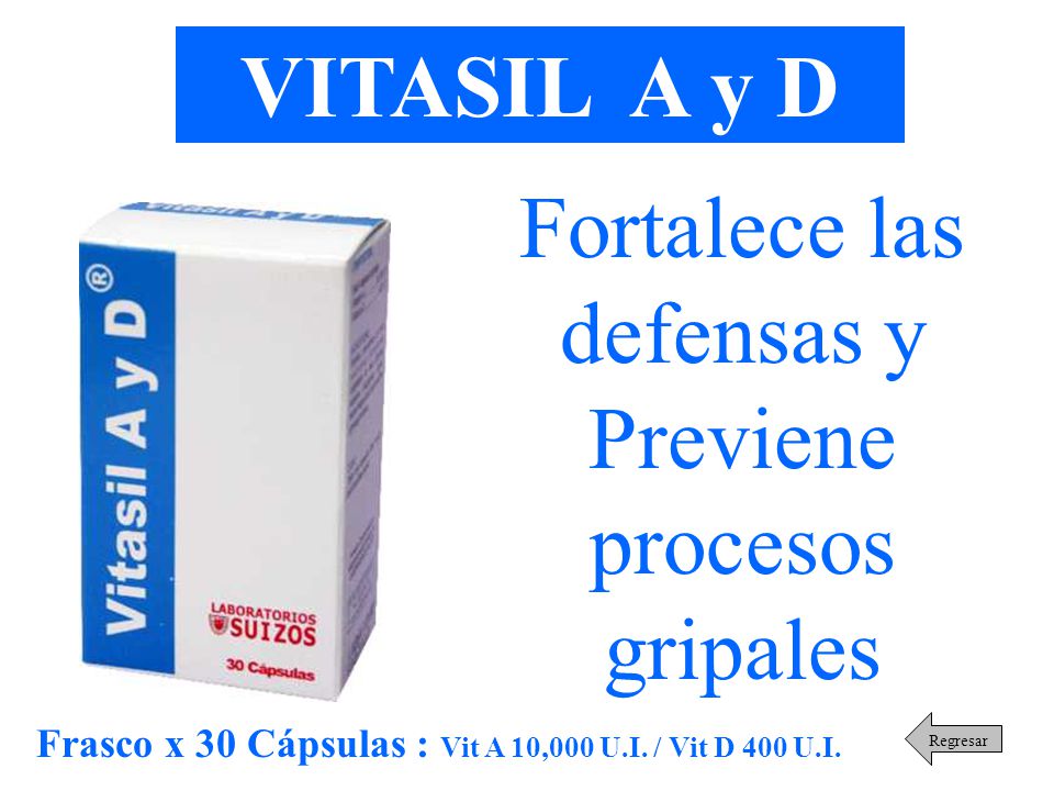 Frasco x 30 Cápsulas : Vit A 10,000 U.I. / Vit D 400 U.I.
