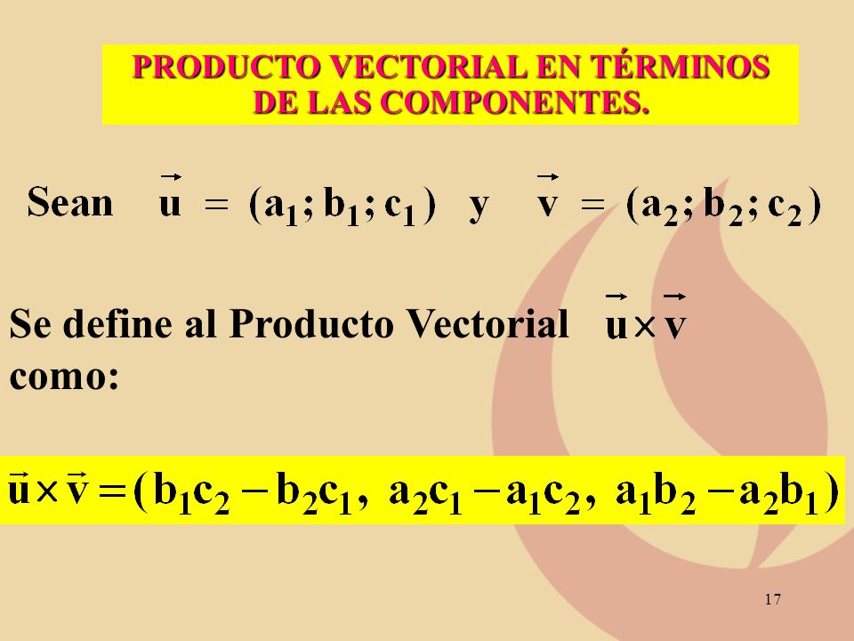 PRODUCTO VECTORIAL EN TÉRMINOS DE LAS COMPONENTES.