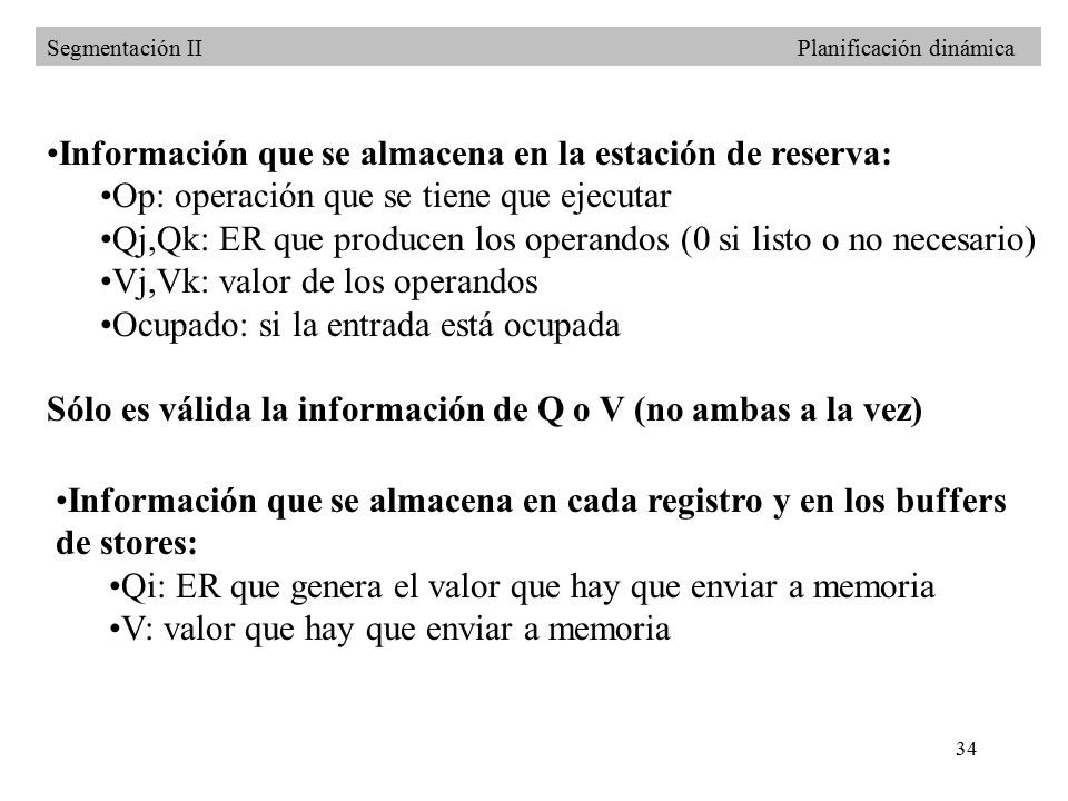 Información que se almacena en la estación de reserva: