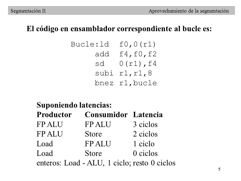 El código en ensamblador correspondiente al bucle es: