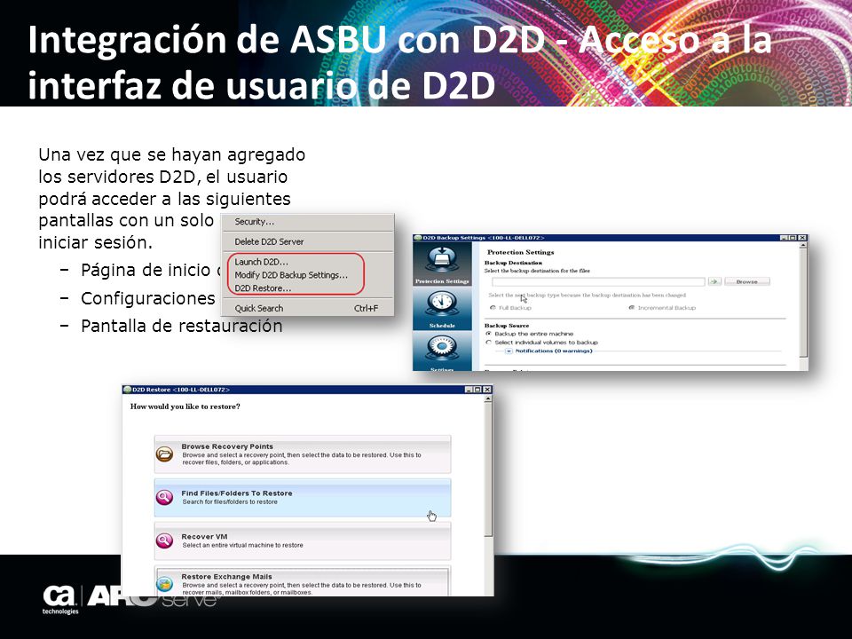 Integración de ASBU con D2D - Acceso a la interfaz de usuario de D2D