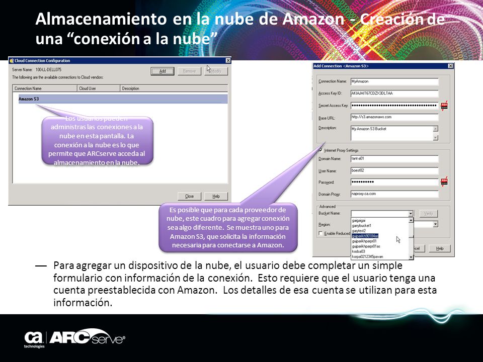 Almacenamiento en la nube de Amazon - Creación de una conexión a la nube