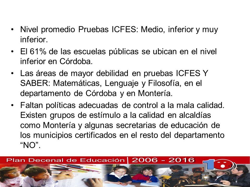 Nivel promedio Pruebas ICFES: Medio, inferior y muy inferior.