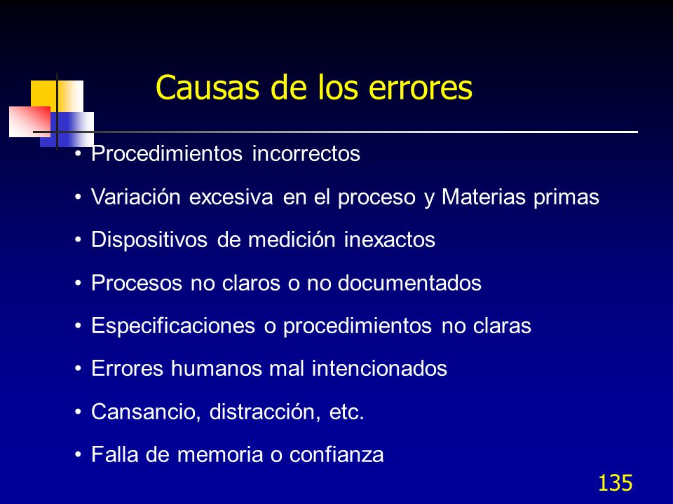 Causas de los errores Procedimientos incorrectos