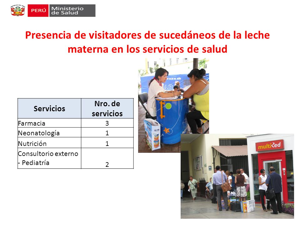 Presencia de visitadores de sucedáneos de la leche materna en los servicios de salud