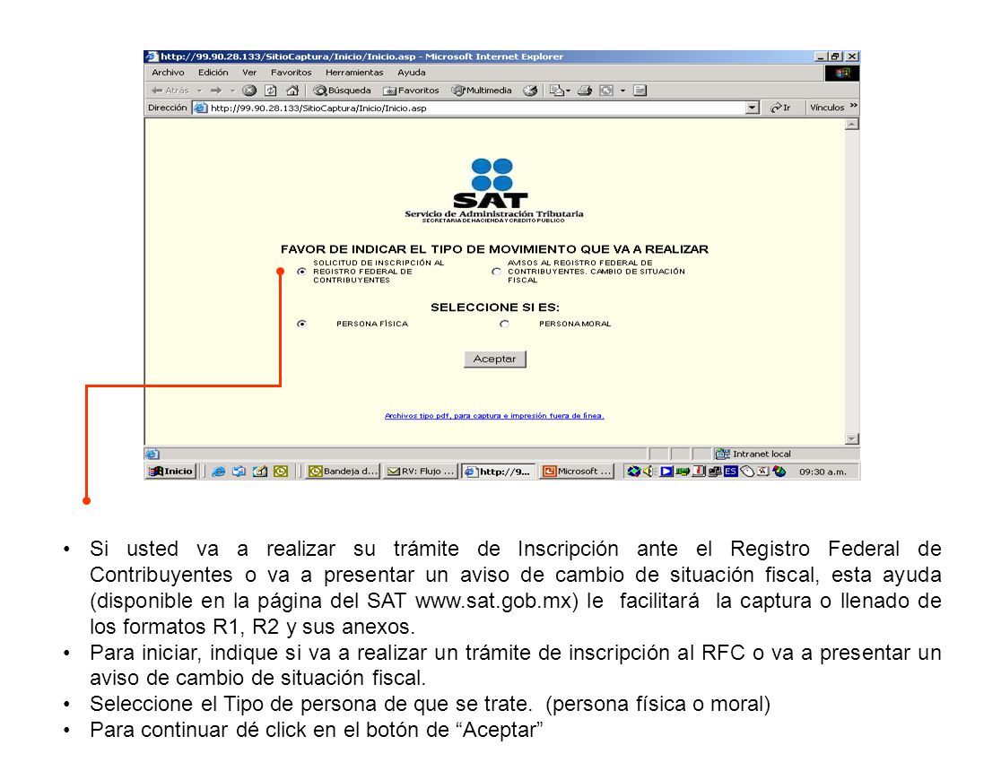 Si usted va a realizar su trámite de Inscripción ante el Registro Federal de Contribuyentes o va a presentar un aviso de cambio de situación fiscal, esta ayuda (disponible en la página del SAT   le facilitará la captura o llenado de los formatos R1, R2 y sus anexos.