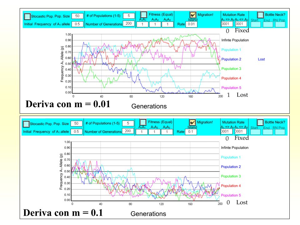 Deriva con m = 0.01 Deriva con m = 0.1