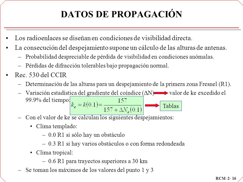 DATOS DE PROPAGACIÓN Los radioenlaces se diseñan en condiciones de visibilidad directa.