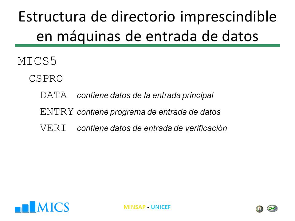 Estructura de directorio imprescindible en máquinas de entrada de datos