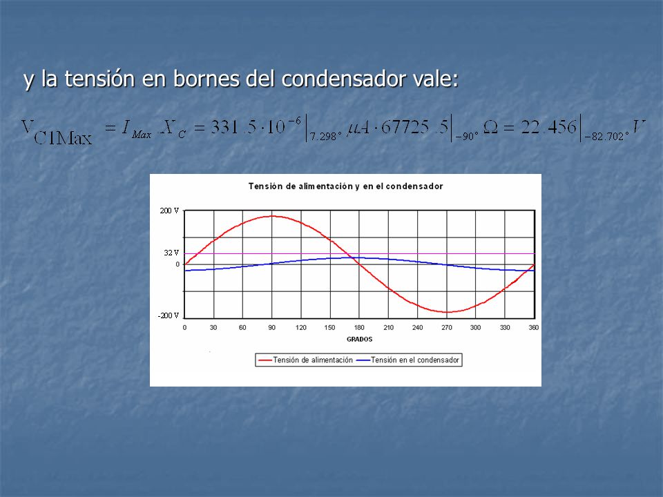 y la tensión en bornes del condensador vale: