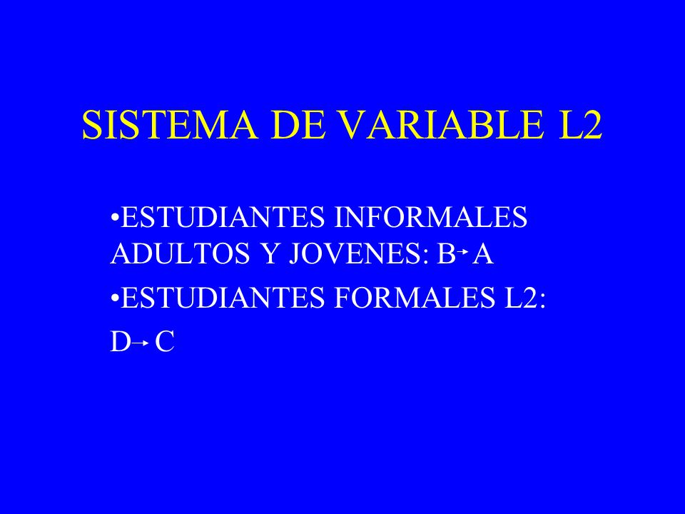 SISTEMA DE VARIABLE L2 ESTUDIANTES INFORMALES ADULTOS Y JOVENES: B A