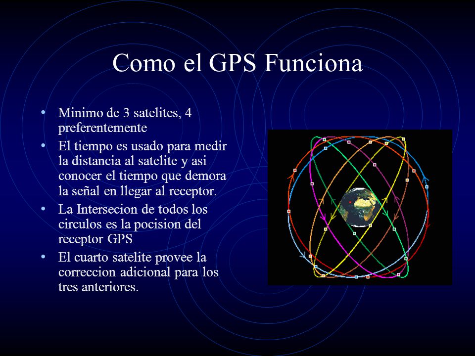 Como el GPS Funciona Minimo de 3 satelites, 4 preferentemente