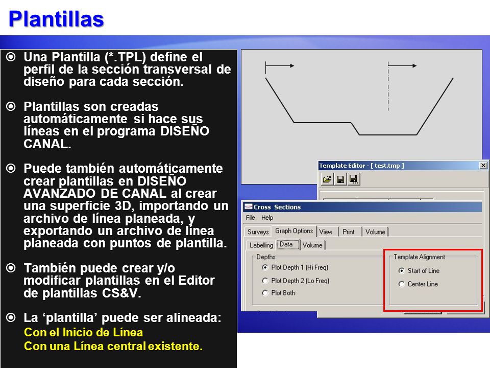 Plantillas Una Plantilla (*.TPL) define el perfil de la sección transversal de diseño para cada sección.