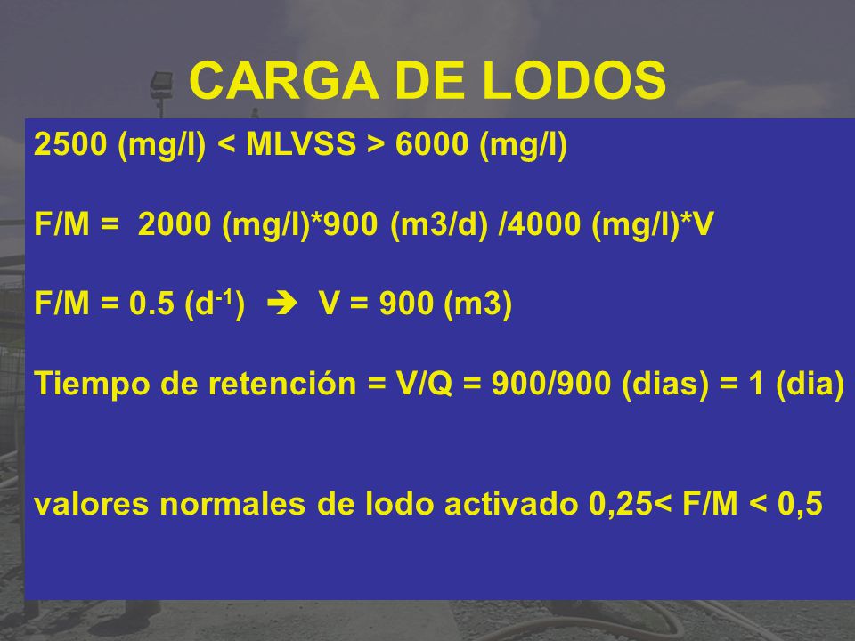 CARGA DE LODOS 2500 (mg/l) < MLVSS > 6000 (mg/l)