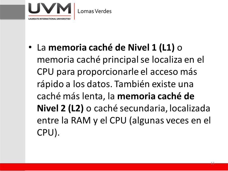 La memoria caché de Nivel 1 (L1) o memoria caché principal se localiza en el CPU para proporcionarle el acceso más rápido a los datos.