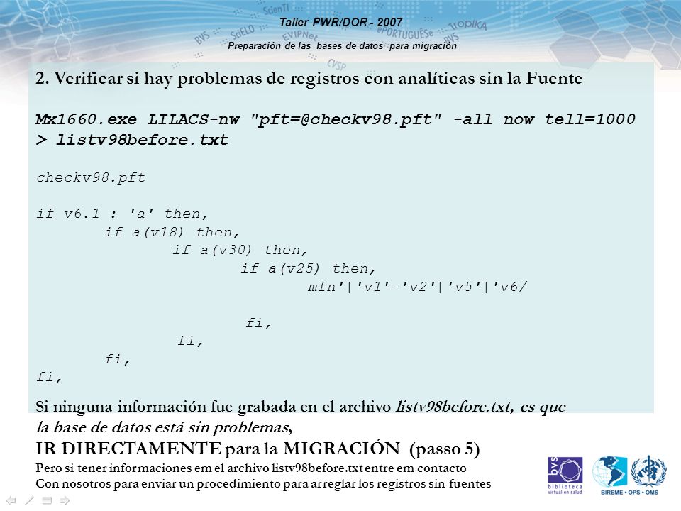 Taller PWR/DOR Preparación de las bases de datos para migración