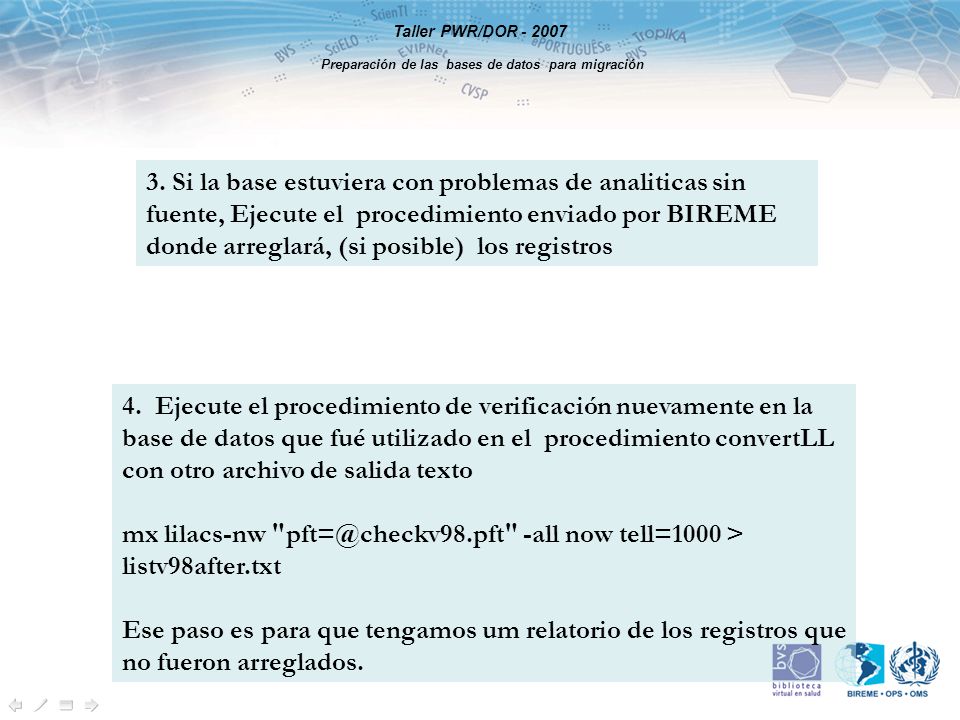 Taller PWR/DOR Preparación de las bases de datos para migración