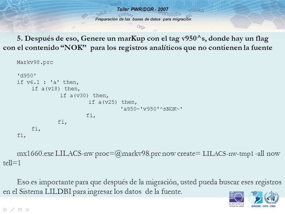Taller PWR/DOR Preparación de las bases de datos para migración