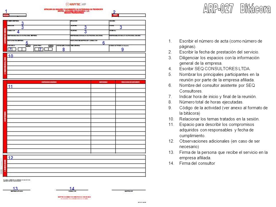 ARP-027 Bitácora Escribir el número de acta (como número de páginas).