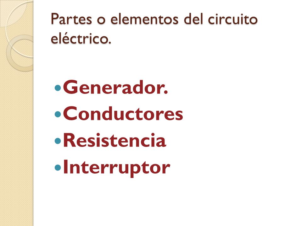 Partes o elementos del circuito eléctrico.
