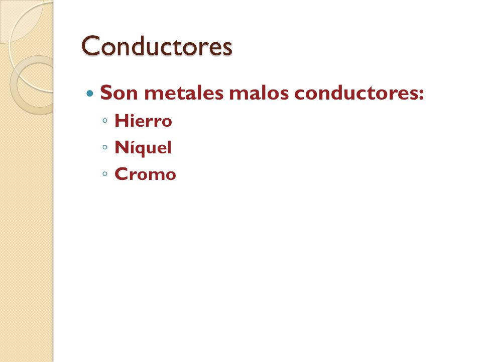Conductores Son metales malos conductores: Hierro Níquel Cromo