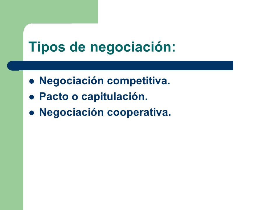 Tipos de negociación: Negociación competitiva. Pacto o capitulación.