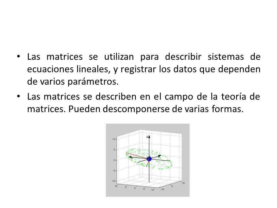 Las matrices se utilizan para describir sistemas de ecuaciones lineales, y registrar los datos que dependen de varios parámetros.