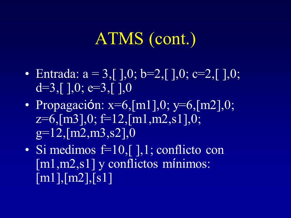 ATMS (cont.) Entrada: a = 3,[ ],0; b=2,[ ],0; c=2,[ ],0; d=3,[ ],0; e=3,[ ],0.
