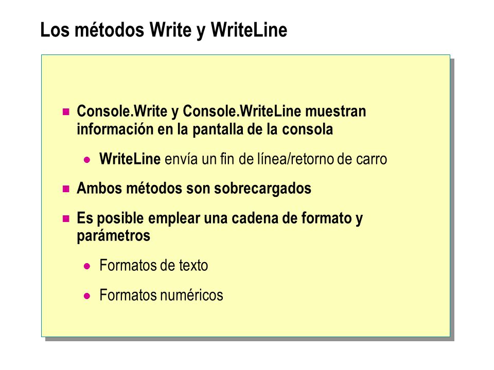 Los métodos Write y WriteLine