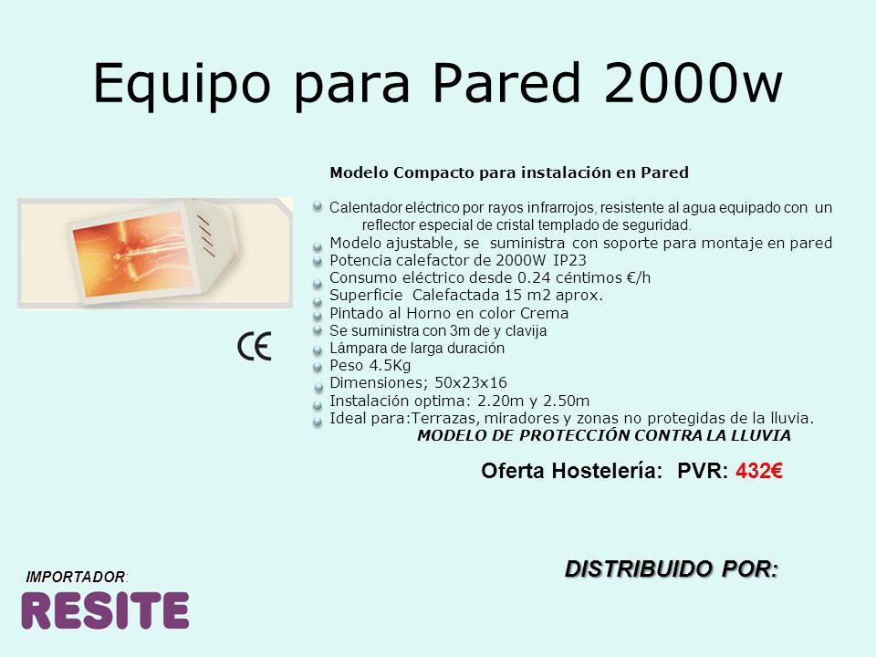 Equipo para Pared 2000w DISTRIBUIDO POR: Oferta Hostelería: PVR: 432€