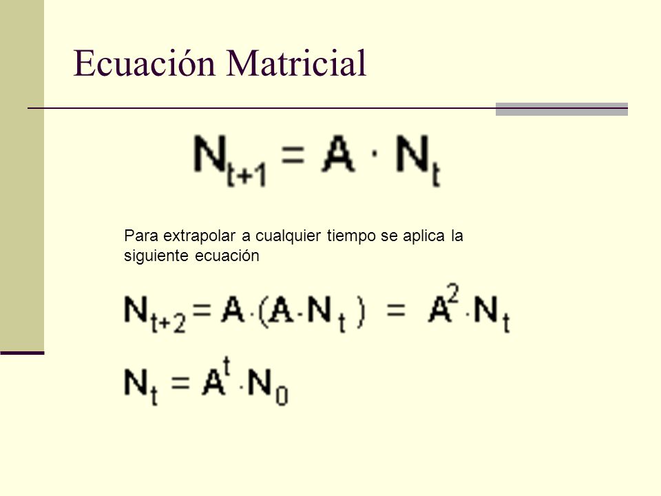 Ecuación Matricial Para extrapolar a cualquier tiempo se aplica la siguiente ecuación