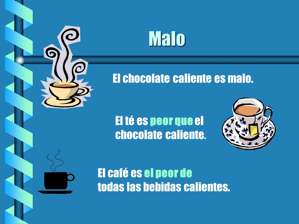 Malo El chocolate caliente es malo. El té es peor que el