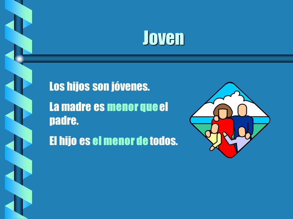 Joven Los hijos son jóvenes. La madre es menor que el padre.