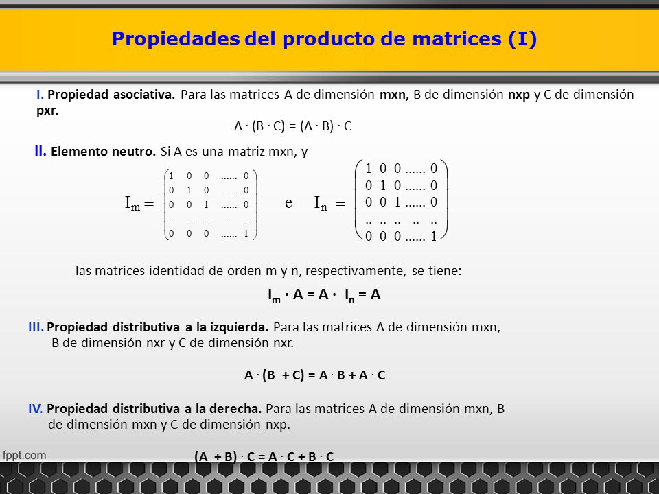 Propiedades del producto de matrices (I)