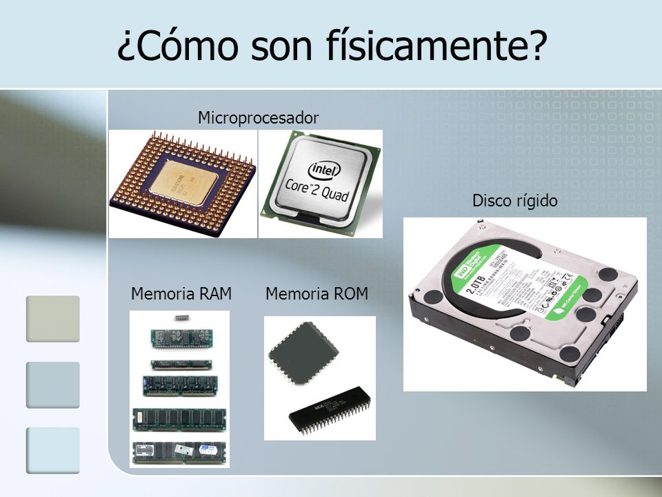 ¿Cómo son físicamente Microprocesador Disco rígido Memoria RAM